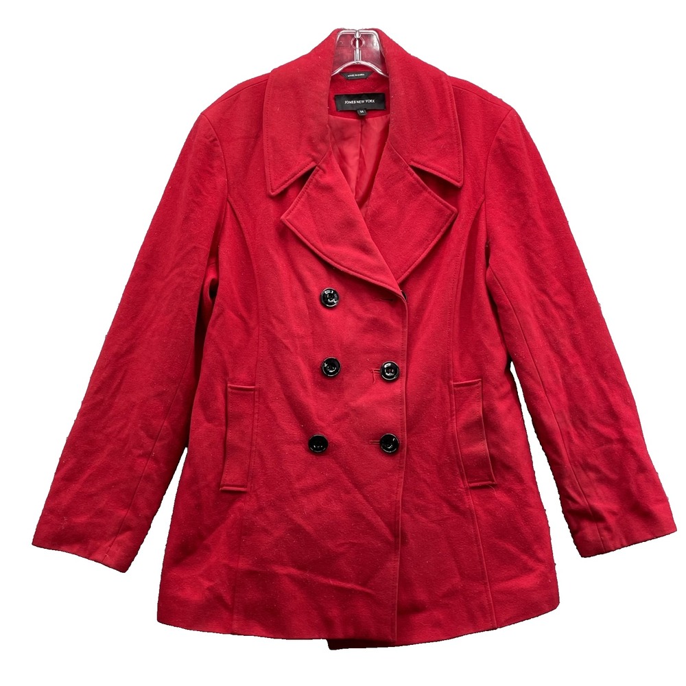 Jones New York Pea Coat Women's 14 Red Wool Blend Preppy‎ Academia Corpcore 90's